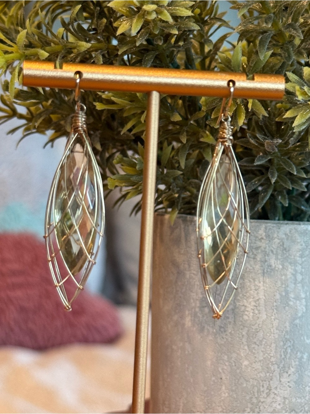 Wire wrapped 14k Gold Filled with Lemon Quartz Marquise Earrings